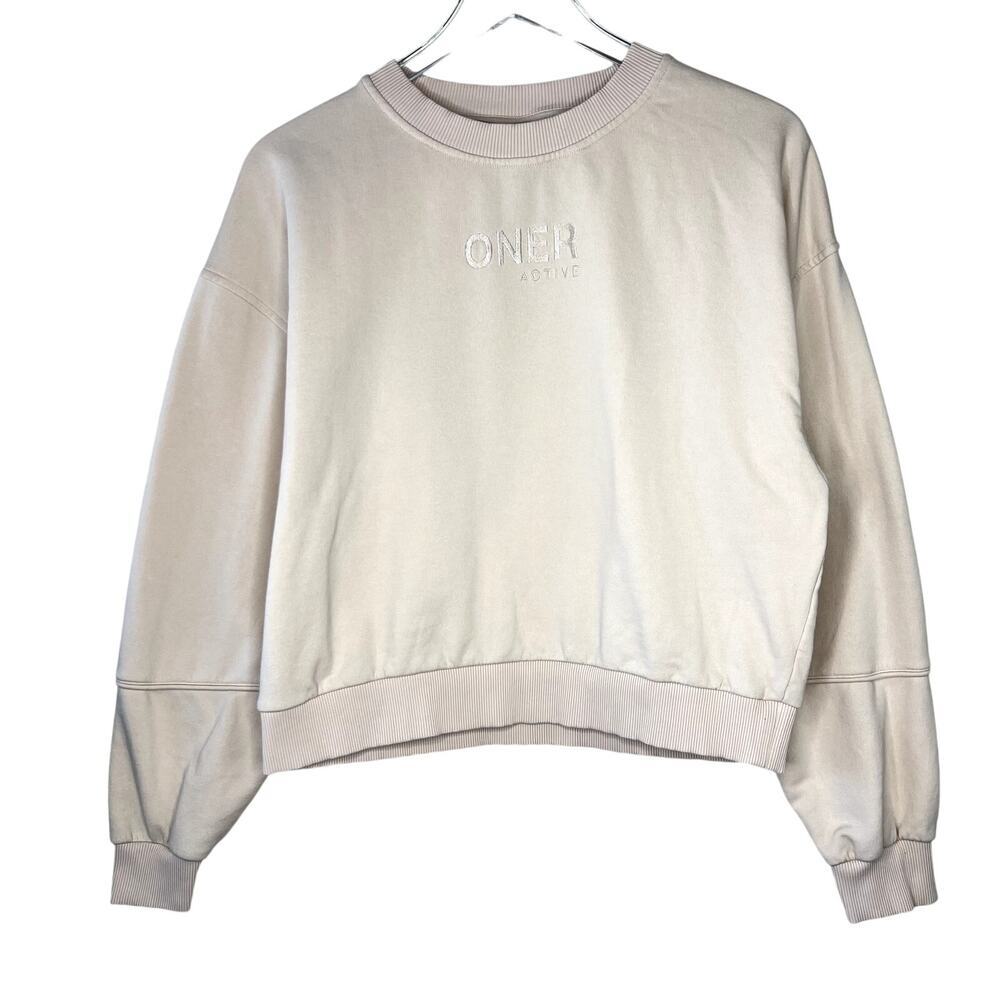ONER Active Crewneck Pullover Sweatshirt MEDIUM Cream Beige Terry Lined